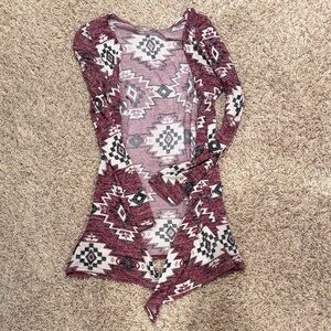 Justice Maroon and White Patterned Cardigan